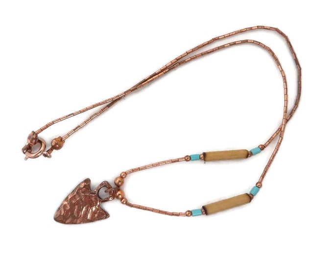 Vintage Copper Arrowhead Pendant Necklace, 1970s Hippie Jewelry