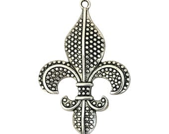 2 Silver Fleur De Lis Pendant for New Orleans Jewelry 78x47mm by TIJC SP0030