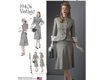 8242, Simplicity, Retro 1940's Dress, Jacket, Skirt, 1940's dress, 40's dress, Vintage Style, Reproduction pattern, peplum, Suit
