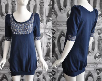 Longshirt PASTELLA in dark blue with flower print jersey