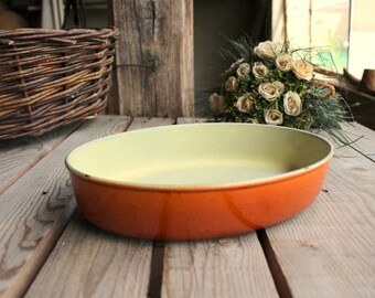 Vintage Oven Dish - Le Creuset - Orange Baking Dish - Cast Iron Oven Pan - French Heavy Dish - Made in France - French Kitchen