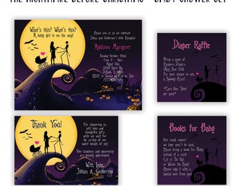 The Nightmare Before Christmas Invitation Set - Baby Shower - Baby Shower Invitation - Diaper Raffle Card - Thank You Card Set