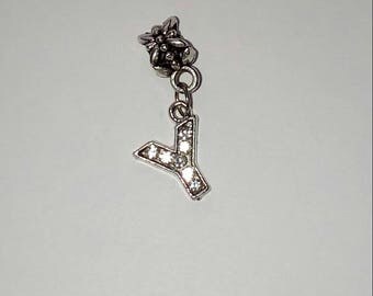 Pendant 1 X letter Y silver and rhinestone
