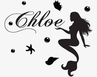 Mermaid Wall Decal, Ocean Wall Decals, Mermaid Nursery, Girls Room Wall Decals, Mermaid Wall Decor, Mermaid Theme Room, D00178