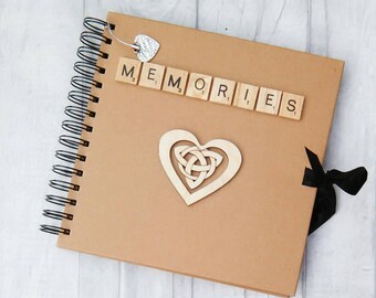 Memories album, Wedding Gift idea, Keepsake scrapbook, Marriage photo album, Engagement gift, First anniversary, Rustic Honeymoon gift