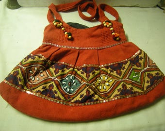 vtge purse-shoulder bag-boho style-cotton-sequins-perls-zipper--cotton-hippie bag-