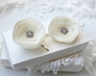 Bridal Hair Flowers - Wedding Hairpieces - Ivory Flower Pins - Wedding Hair Pins - Ivory Headpieces - Wedding Headpieces - Flower Hair Clips