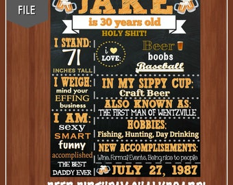 Men's 30th Birthday Chalkboard - Digital - Cheers & Beers - 50th Birthday Sign - Beer Themed Party - Party Decor - Dirty 30 - Cheers - 40th
