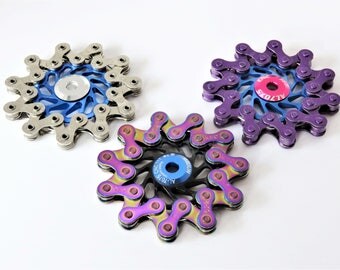 Bike Chain Fidget Spinner: beautiful, balanced, quiet, ceramic bearings for extended spin. Hand crafted from bike parts, with gift box