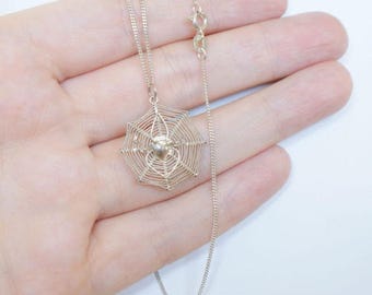 Vintage Sterling Spiders Web Pendant Necklace and Chain