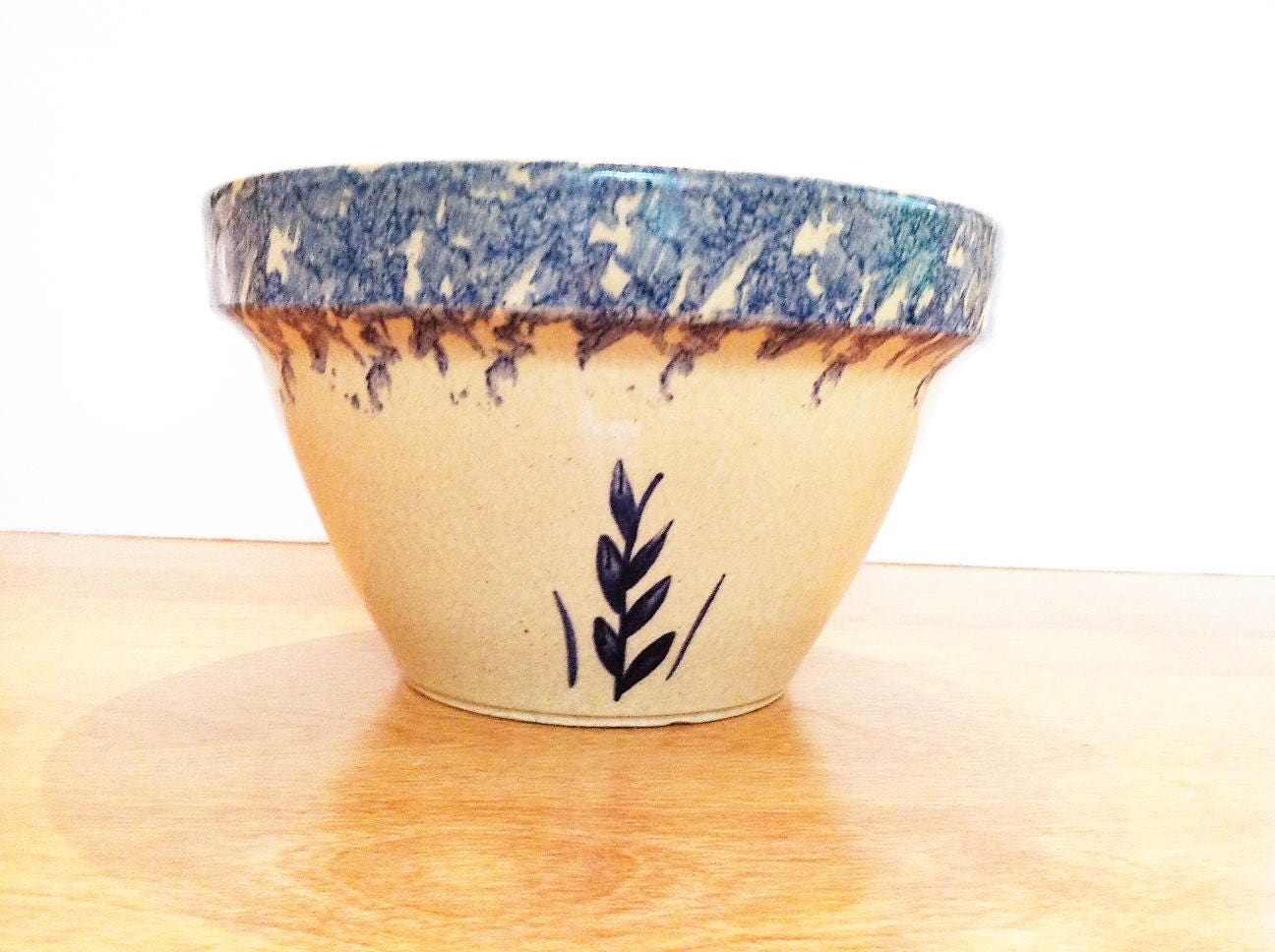 Vintage Mixing Bowl Roseville Ohio U.S.A. Blue Sponge Wheat