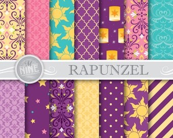 RAPUNZEL Digital Paper: Tangled Inspired Pattern Prints, Instant Download, Paper Pack Patterns Scrapbook Print