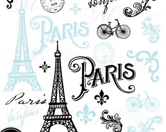 BLUE PARIS Clip Art / Paris Theme Clipart Download / Parisian Clip Art Vector Paris Clip Art Eiffel Tower Clipart