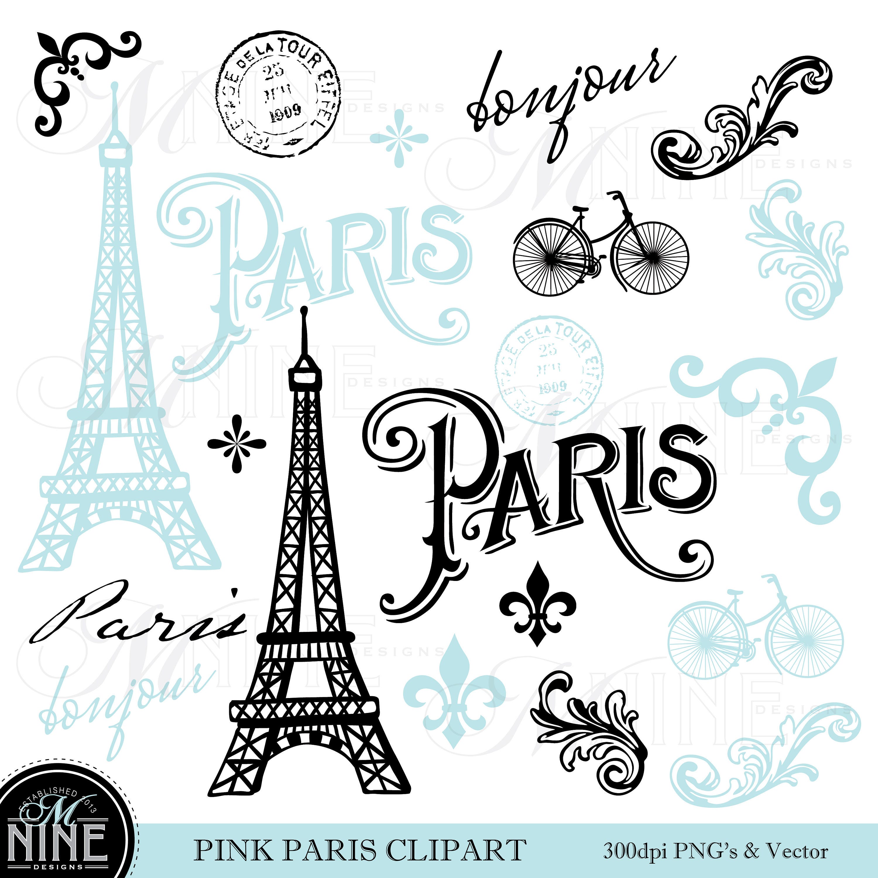 Download BLUE PARIS Clip Art / Paris Theme Clipart Download / Parisian