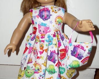 New Handmade Colorful Shopkins Dress with Headband and Purse Fits 18" American Girl Dolls