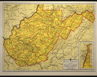 West virginia map | Etsy