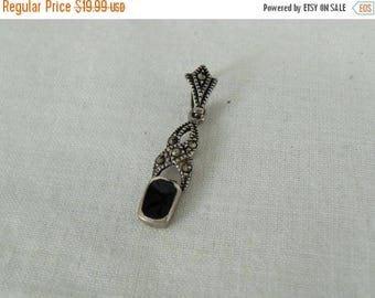 CIJ SALE Sterling Marcasite Black Onyx pendant, Minimalist Elegant Pendant, Signed 925 1.2 grams, Vintage jewelry supplies, Gingerslittlegem