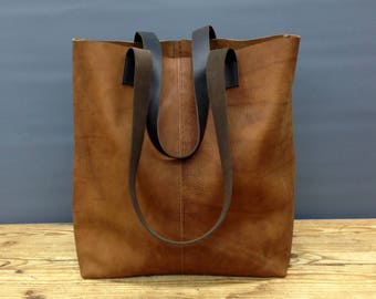 Sale!!! Distressed brown leather tote bag, Leather bucket bag, Vintage Brown Tote, brushed sturdy leather bag