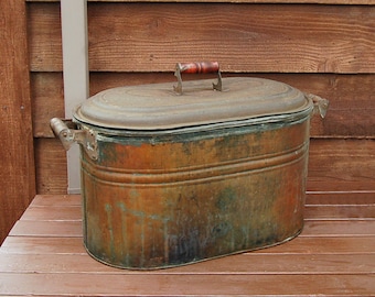 Large Copper Boiler, Vintage Copper Canning Tub, Antique Canning Boiler, Copper Kindling Box
