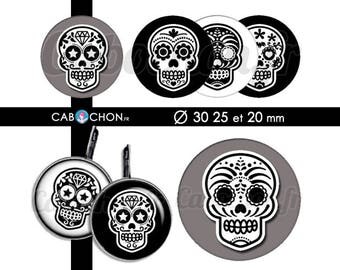 Mexican Skull V • 45 Images Digitales RONDES 30 25 et 20 mm digital sheet sugar skulls mexicana crane tete de mort muerte printable
