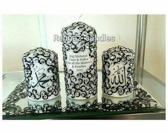 Hajj Mubarak candle set, Hajj gift, Muslim gift, Hajj Mubarak gifts,Henna candles,Mehndi candles,Islamic gifts,eid gifts,personalised