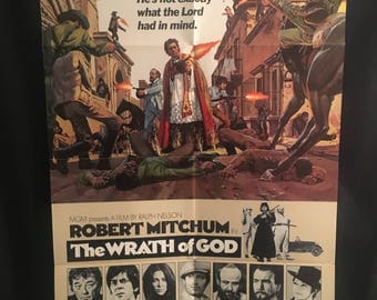 Original 1972 The Wrath Of God One Sheet Movie Poster, Robert Mitchum, Priest, Catholic, Church, Religion
