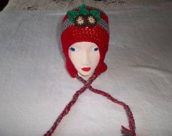 Scarlet and gray football hat with buckeyes sewn on