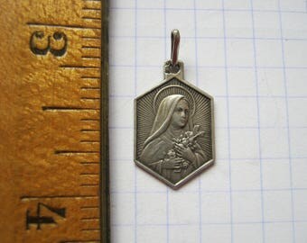Saint Theresa Medal, Sainte Therese Medaille, French Silver Religious Medal, Catholic Silver Pendant