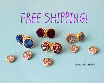 Druzy Earring/Geode Druzy earring/Earth Stone Jewerly/Gold Stud Earring/Stud earring/Gemstone Earring/Druzy stone/Gift/Kendra scott earring