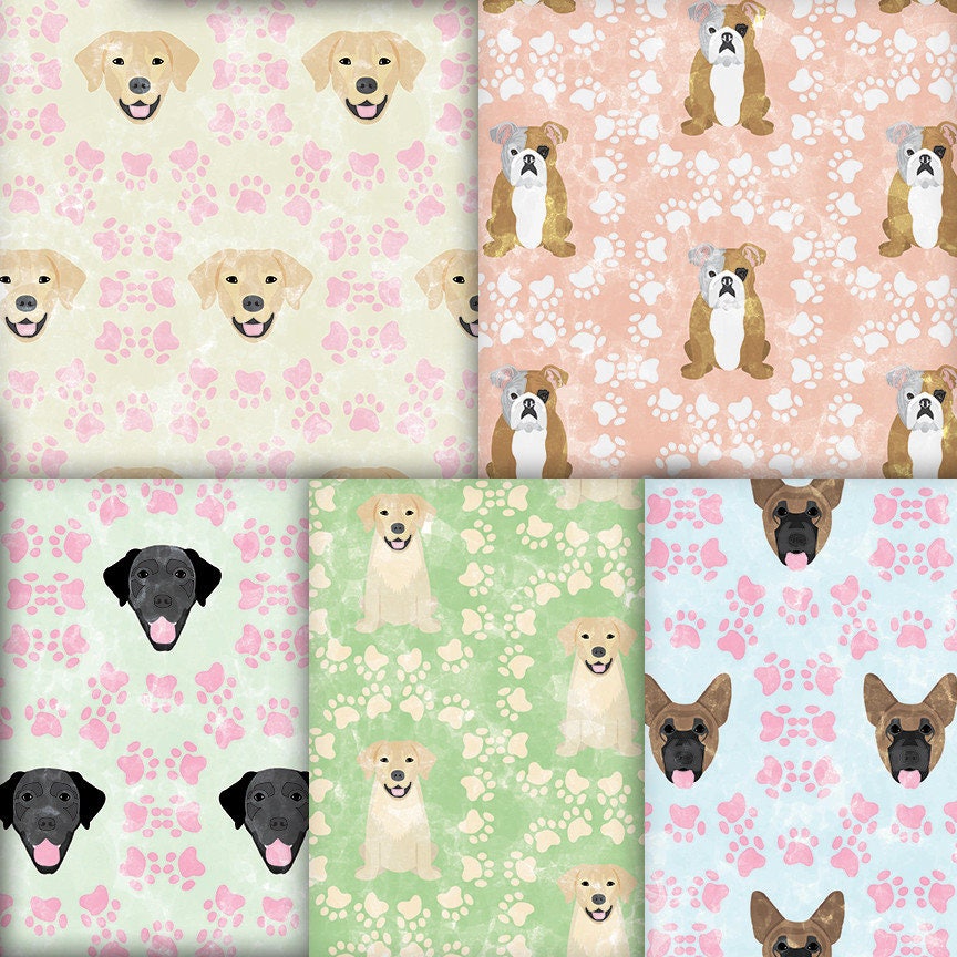 Dog Digital Paper Printable Paw Print Patterned Paper Dog Scrapbook ...