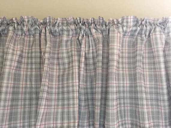 Plaid Soft Gray Valance Gray with Red Stripe 72 Inches