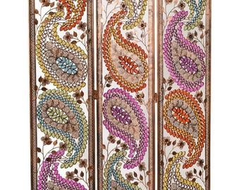 Paneled Room Divider, Room Divider, Partition Divider, Privacy Screen, Room Partition, Paisley Bead Screen, Boho Dress Screen, Room Screen