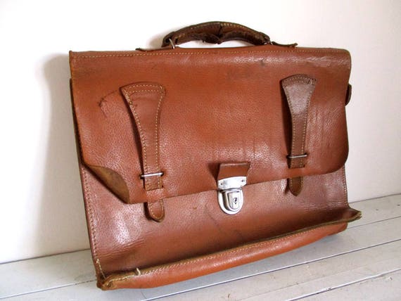Vintage Leather Briefcase French Leather Satchel Leather