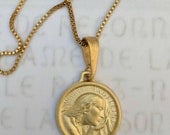 Necklace - Saint Mary Magdalene 18K Gold Vermeil Medal - 17.5mm + 18 inch 18K Gold Plated Box Chain