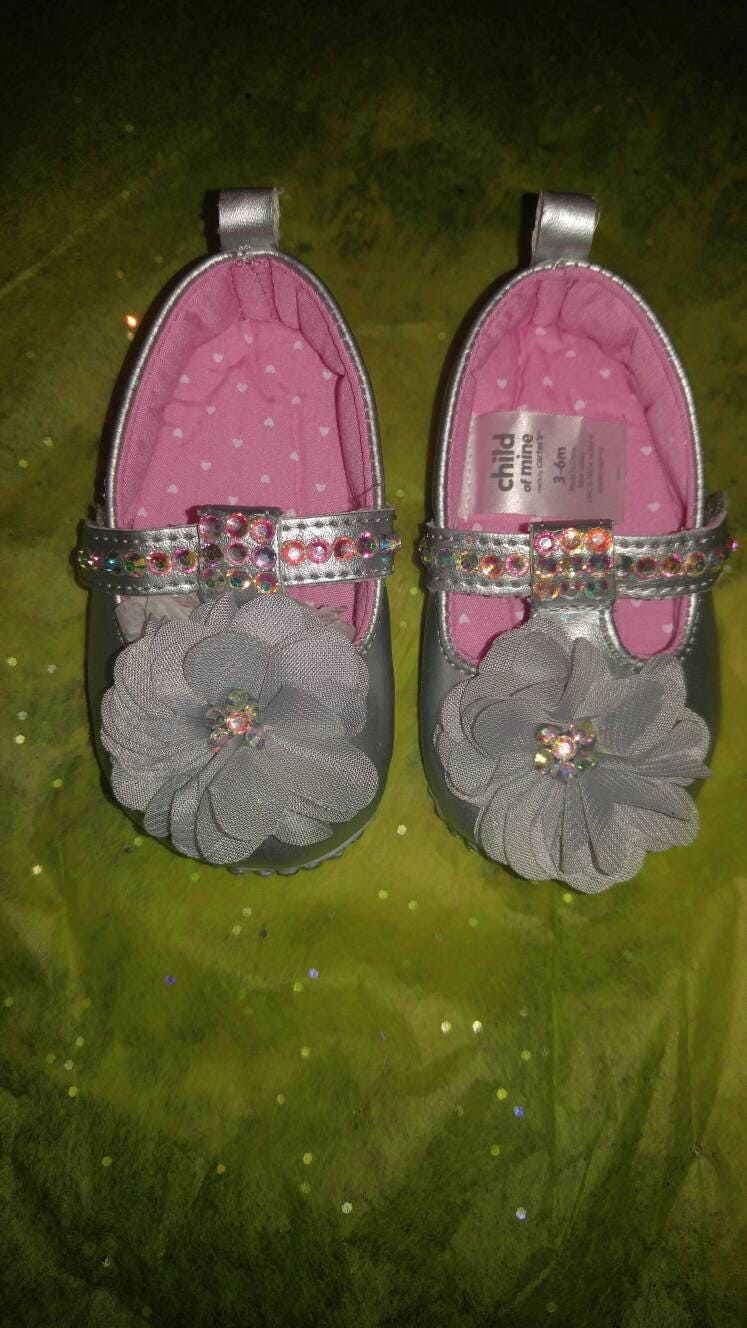 Baby girl mary janes with rhinestones/crystals. Baby girl