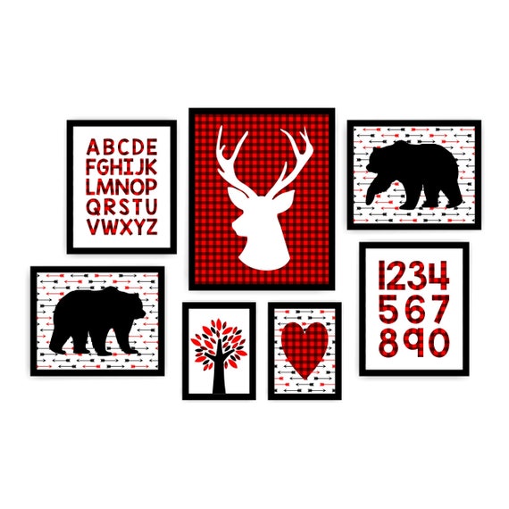 Buffalo plaid nursery art baby boy nursery art printable bear