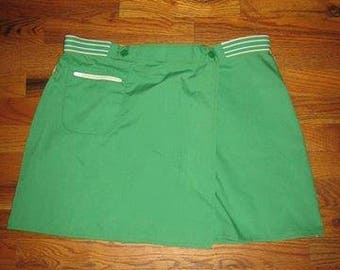 Vintage Jantzen Made In USA Retro Green White Solid Stripe Buttoned Zipper Pockets Wrap Short Mini Mod Tennis Skirt Size 16