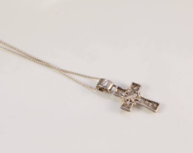 Silver Filigree Cross Necklace First Communion Gift Little Girl Mom Gold Cross Sterling Silver 925 Pendant Baptism 18 Christmas Present