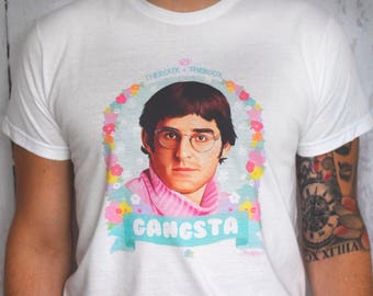 Louis Theroux "Gangsta - Theroux & Theroux" Floral Illustration White Unisex T-Shirt