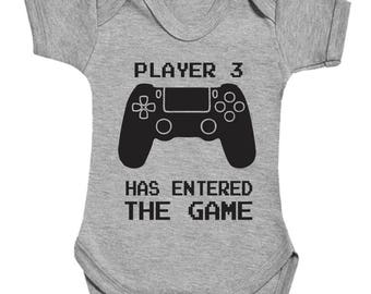Player 3 has entered the game with controller cute funny babygrow bodysuit