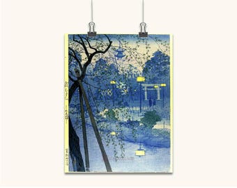 JAPANESE ART print ancient old canvas poster wall art old style wall decor color blue various sizes