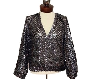 Vintage sequin open knit cropped top Edith Flagg