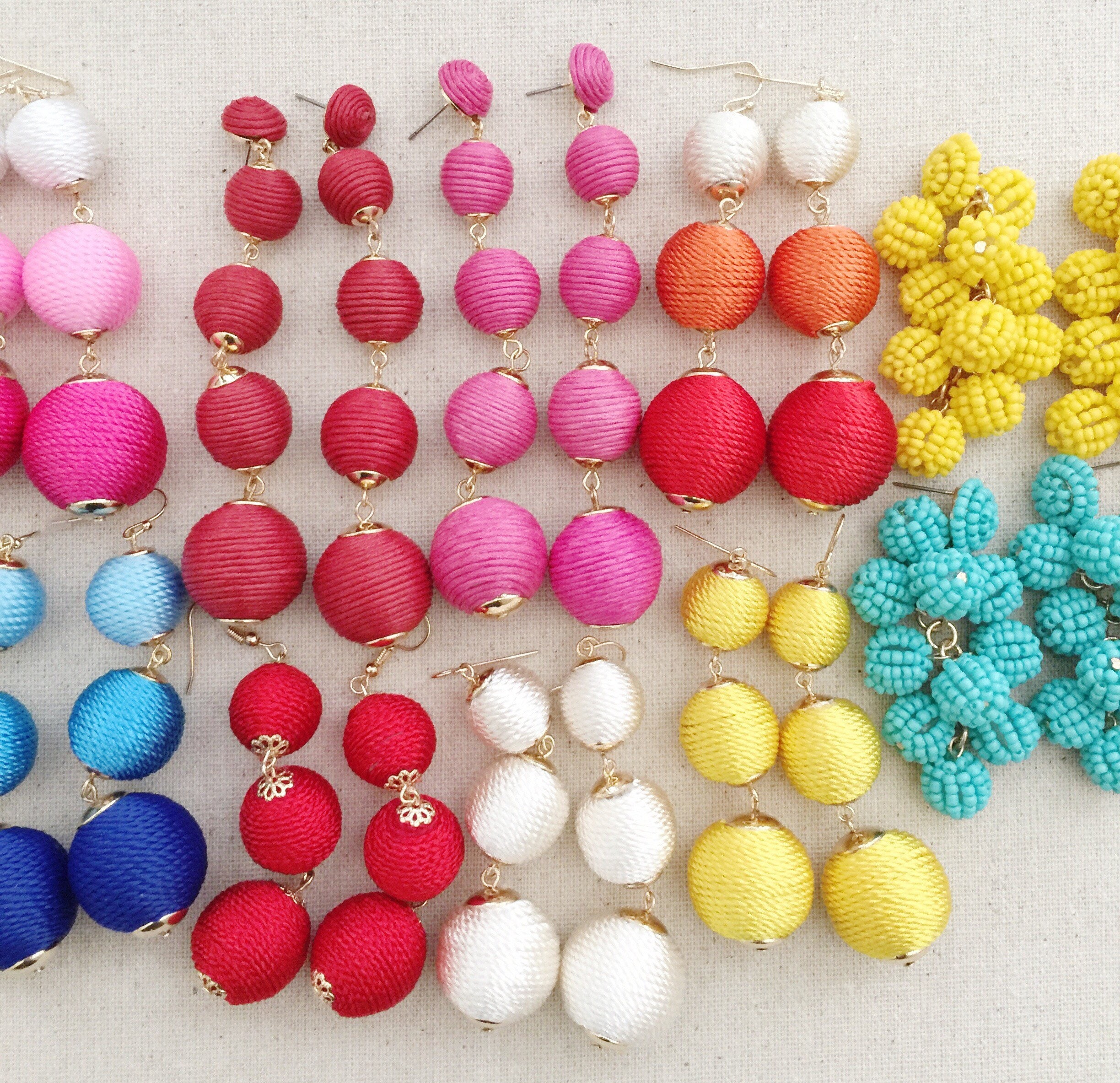 Bon Bon Earrings Triple Ball Thread Wrapped Earrings Les