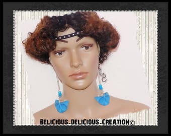 Original earrings! FANFAN! Blue leatherette T: 12.5 cm long