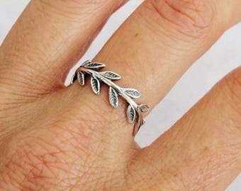 Sterling Silver Ring, Silver Leaf Ring, Silver Floral Ring, Silver Ring, Silver Band Ring, Oxidized Silver Ring