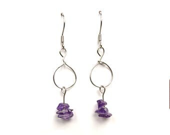 Amethyst dangle earrings, geometric minimal jewelry, silver earrings, purple amethyst jewelry, silver jewelry minimal amethyst earrings ylic