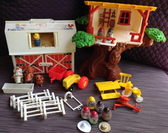 Weebles Tree House, Little People, RED Mini Bus, Ferris Wheel, People, Girl, Bo, Chair, Table