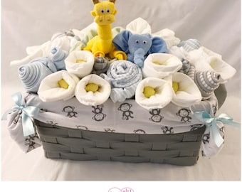 Baby Boy Gift Basket - Jungle Safari Elephant and Giraffe Basket/Co-Worker/Corporate Baby Gift