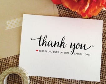 Wedding Thank You Cards Wedding thank you for being part of our special day card wedding stationery thank you cards set