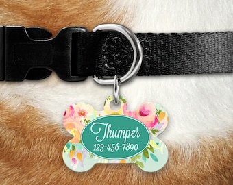 Custom Pet Tag, Floral Pet, Personalized Pet Tag, Personalized Pet ID, Custom Pet Tag, Pet Tag ID, Floral Watercolor Pet Tag, Dog Collar Tag